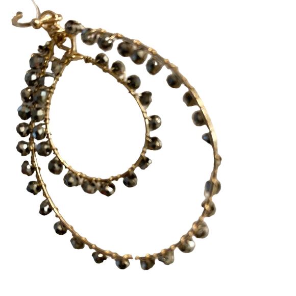 Berry Jewelry Gold Tone Natural Glass Beads Drop Hoop Earrings - Picture 4 of 5